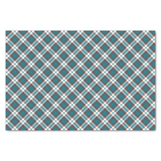Traditional Teal Blue Maroon Red White Plaid Tissue Paper