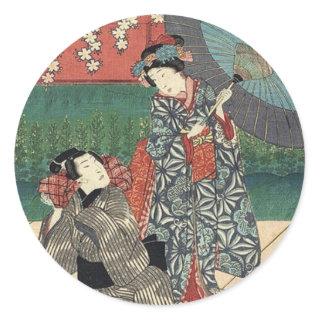 traditional umbrella kimono japanese geisha classic round sticker