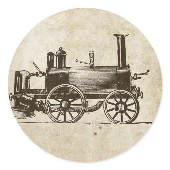 Train Antique Toy Steam Train Engine Classic Round Sticker