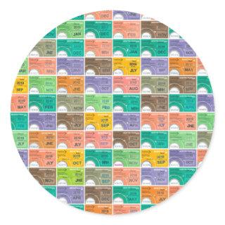 Train ticket montage classic round sticker