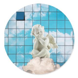 Tranquil Blue Celestial Angel Contemplative Art Classic Round Sticker