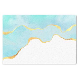 Tranquil Tropical Green Blue with Gold Border Tissue Paper