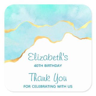 Tranquil Tropical Green with Gold Border Birthday Square Sticker