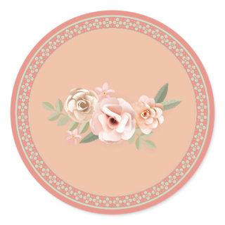 Tranquility, floral pastel, classic round sticker