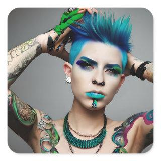 Transgender Person with Blue Mohawk Square Sticker