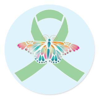 Transplant Care Green Ribbon Butterfly   Classic Round Sticker