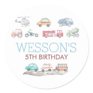Transportation Birthday sticker, Classic Round Sticker