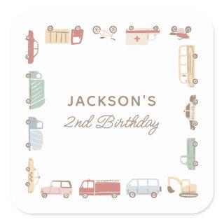 Transportation Cars and Trucks Boy Birthday Party Square Sticker