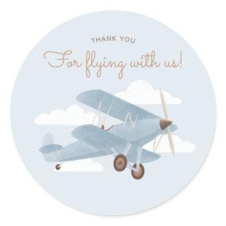 Travel Airplane Baby Shower Thank You Classic Round Sticker