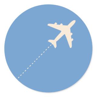 travel airplane with dotted line classic round sticker