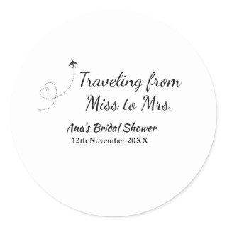 Travel bridal shower add name date miss to Mrs sim Classic Round Sticker