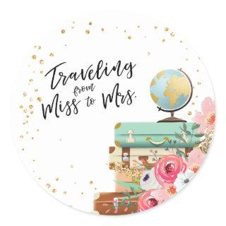 Travel Bridal shower Adventure Miss to Mrs Favor Classic Round Sticker