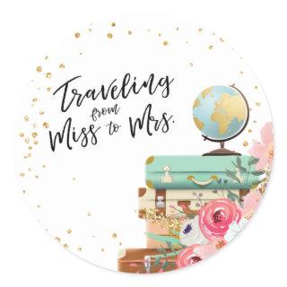 Travel Bridal shower Adventure Miss to Mrs Favor Classic Round Sticker