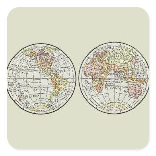 Travel Globe Map Earth 1916 World Atlas  Square Sticker