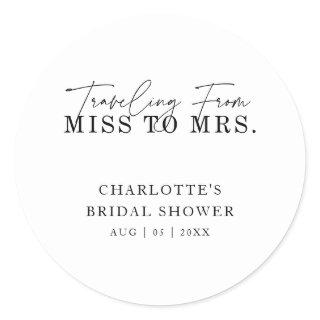 Traveling From Miss to Mrs. Bridal Shower Classic Round Sticker