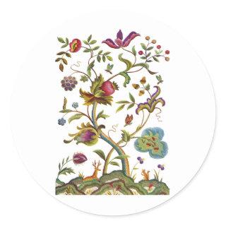 Tree of Life Jacobean Embroidery Classic Round Sticker