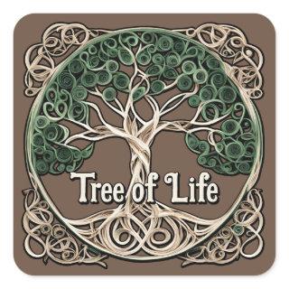 Tree of Life Paper Quilling Square Sticker