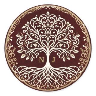 Tree of Life Rustic Dark Red Celtic Wedding Classic Round Sticker