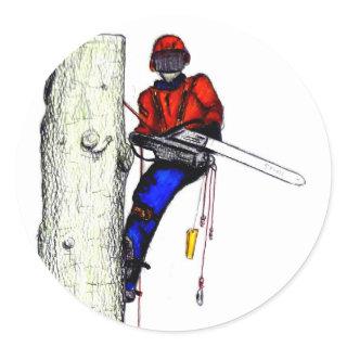 Tree Surgeon Arborist at work present Chainsaw Classic Round Sticker