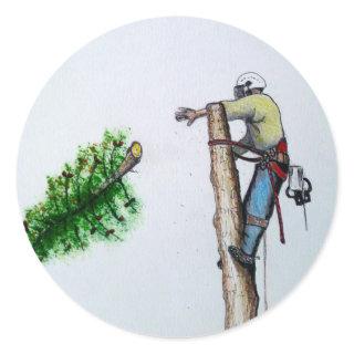 Tree Surgeon Arborist at work present Classic Round Sticker