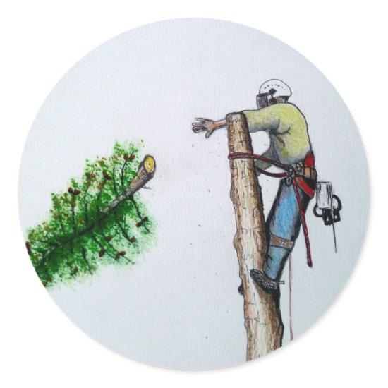Tree Surgeon Arborist at work present Classic Round Sticker