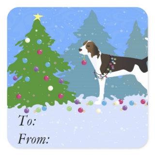 Treeing Walker Coonhound Decorating Christmas Tree Square Sticker