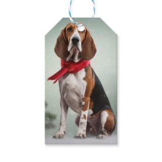 Treeing Walker Coonhound Dog in Snow Christmas Gift Tags