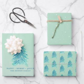 Trees Watercolor Drawing Merry Christmas Holiday  Sheets