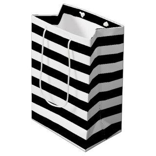 Trendy Black and White Wide Horizontal Stripes Medium Gift Bag