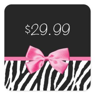 Trendy Black and White Zebra Print Pink Price Tag