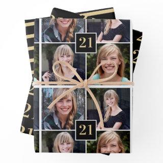 Trendy Black Gold Photo Collage 21st Birthday   Sheets