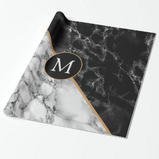 Trendy Black & White Marble Stone -Add Your Letter