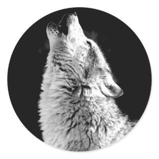 Trendy Black White Wolf Howling Moon Photo Sticker