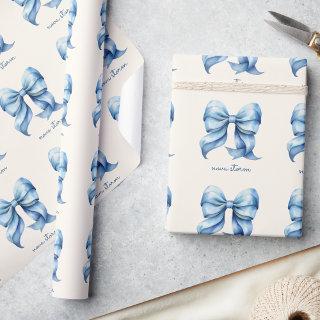 Trendy Blue Bow Personalized With Name Monogram