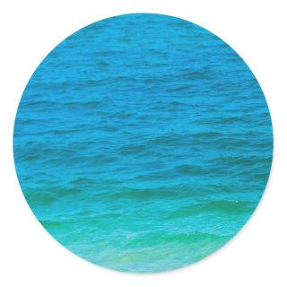Trendy Blue Green Sea Waves Elegant Blank Template Classic Round Sticker