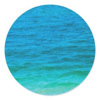 Trendy Blue Green Sea Waves Elegant Blank Template Classic Round Sticker