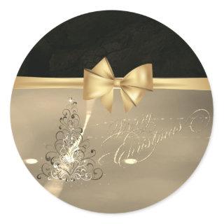 Trendy  Christmas Tree ,Faux Gold Bow Classic Round Sticker