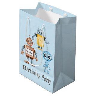 Trendy Colorful Robots Boy Birthday Party Medium Gift Bag