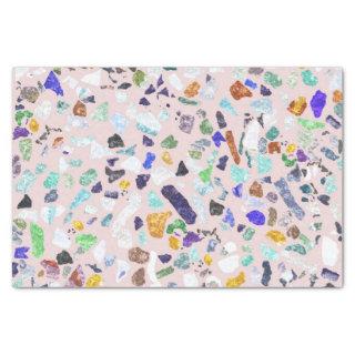 Trendy Colorful Shiny Stones Terrazzo Pink Design Tissue Paper
