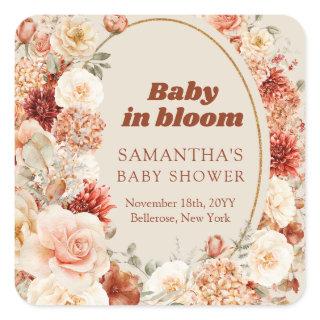 Trendy copper hydrangea and roses autumn Baby Show Square Sticker