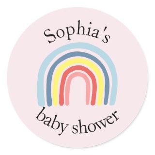 Trendy Cute Whimsical Rainbow Name Baby Shower Classic Round Sticker