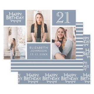 Trendy Dusty Blue Photo Collage 21st Birthday   Sheets