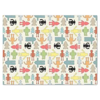 Trendy Funky Nerd Nerdy Geek Retro Robots Tissue Paper