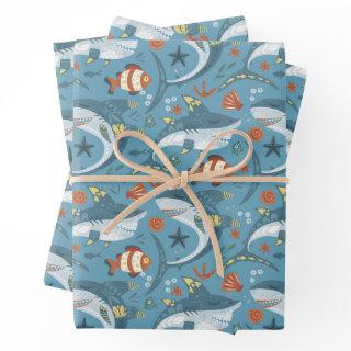 Trendy Green Blue Shark Party Guest Gift  Sheets