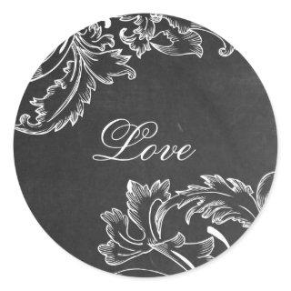 trendy hand drawn floral black board chalk effects classic round sticker