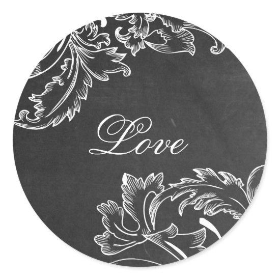 trendy hand drawn floral black board chalk effects classic round sticker