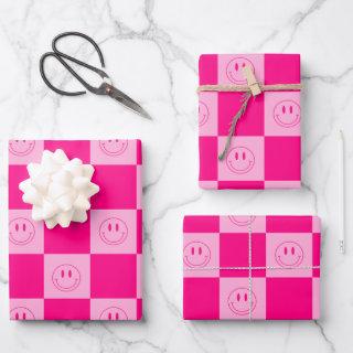 Trendy Hot Pink Checkered & Groovy Happy Smile  Sheets