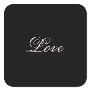 Trendy Love Wedding Calligraphy Script Black Square Sticker