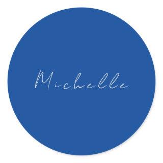 Trendy Minimalist Modern Handwritten Blue Classic Round Sticker