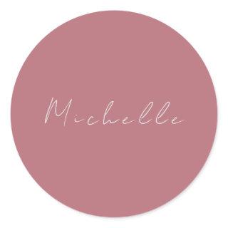 Trendy Minimalist Modern Handwritten Rose Gold Classic Round Sticker